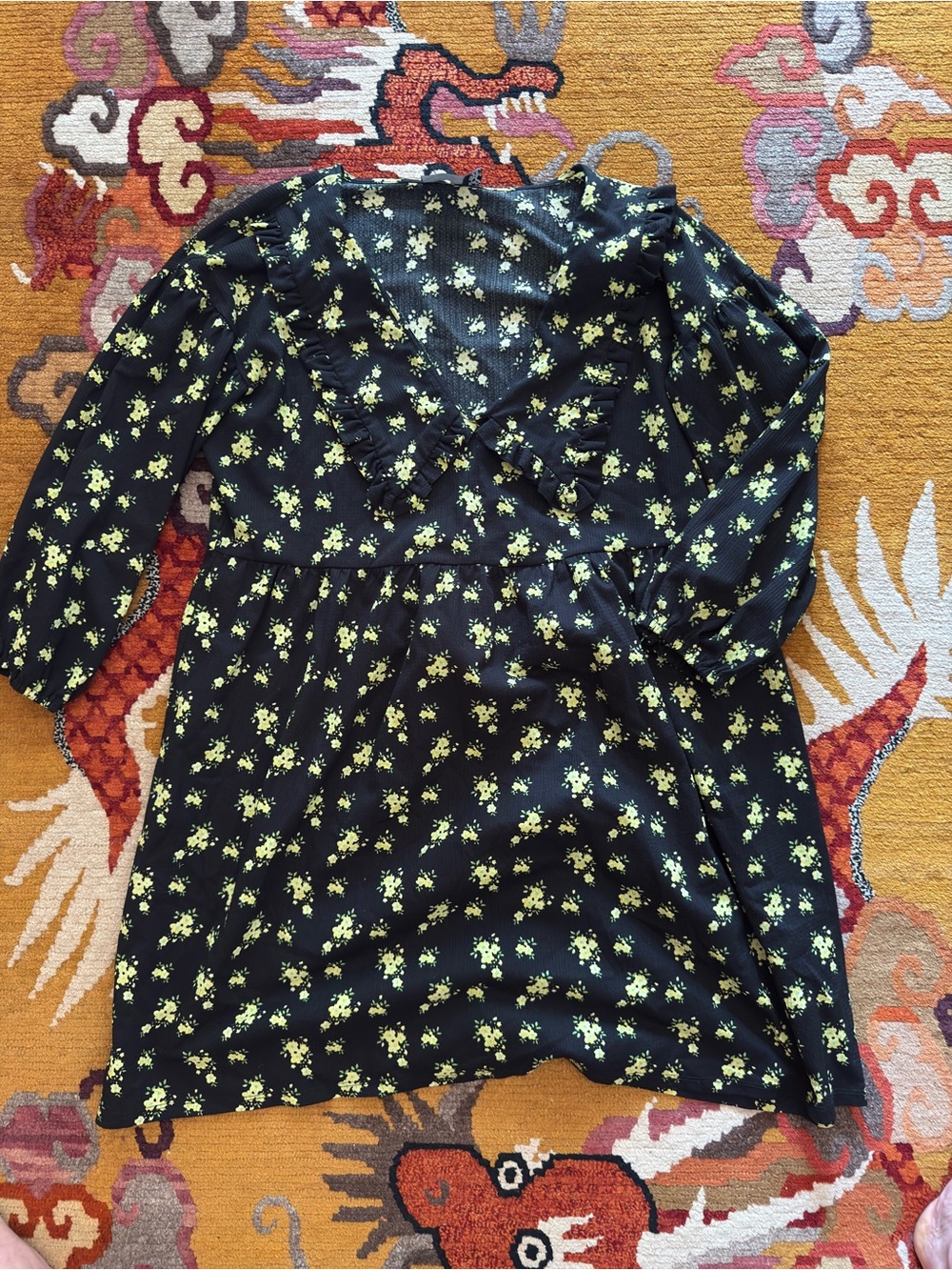 ASOS Black Floral V-Neck Peter Pan collar dress 8